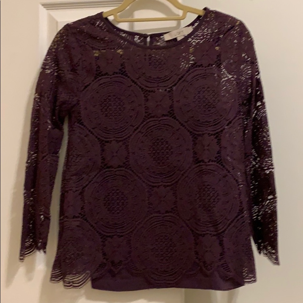 LOFT Lace 3/4 Sleeve Top Blouse Shirt